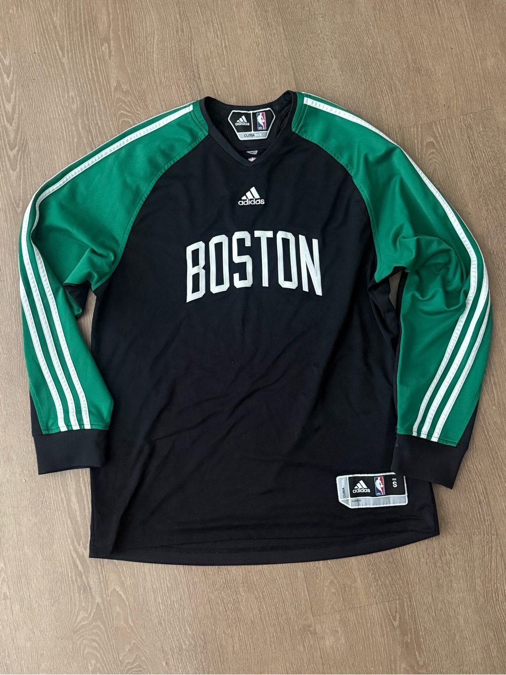 adidas Boston Long Sleeve Warm-Up Shirt in Black and Green